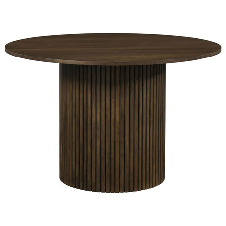Hamlyn 47" Round Walnut Wood Dining Table with Pedestal Base - Dining Tables & Bar Tables available at Alpine Outlets in Denver