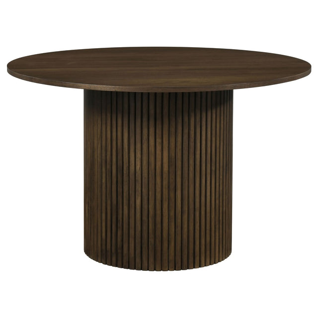 Hamlyn 47" Round Walnut Wood Dining Table with Pedestal Base - Dining Tables & Bar Tables available at Alpine Outlets in Denver