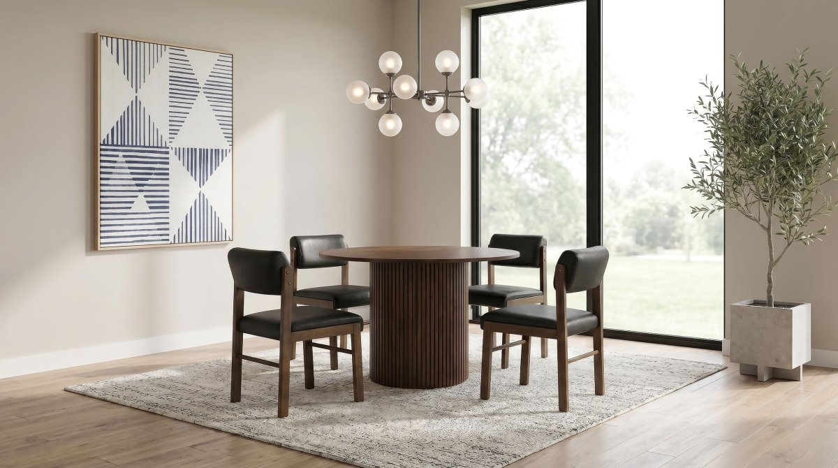 Hamlyn 47" Round Walnut Wood Dining Table with Pedestal Base - Dining Tables & Bar Tables available at Alpine Outlets in Denver