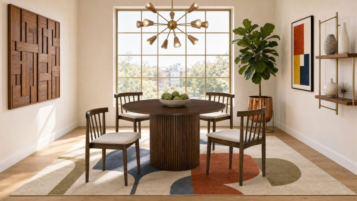 Hamlyn 47" Round Walnut Wood Dining Table with Pedestal Base - Dining Tables & Bar Tables available at Alpine Outlets in Denver