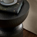 Hammered Metal Side Table Pedestal Drum – Black 15 Inch - End & Side Tables available at Alpine Outlets in Denver