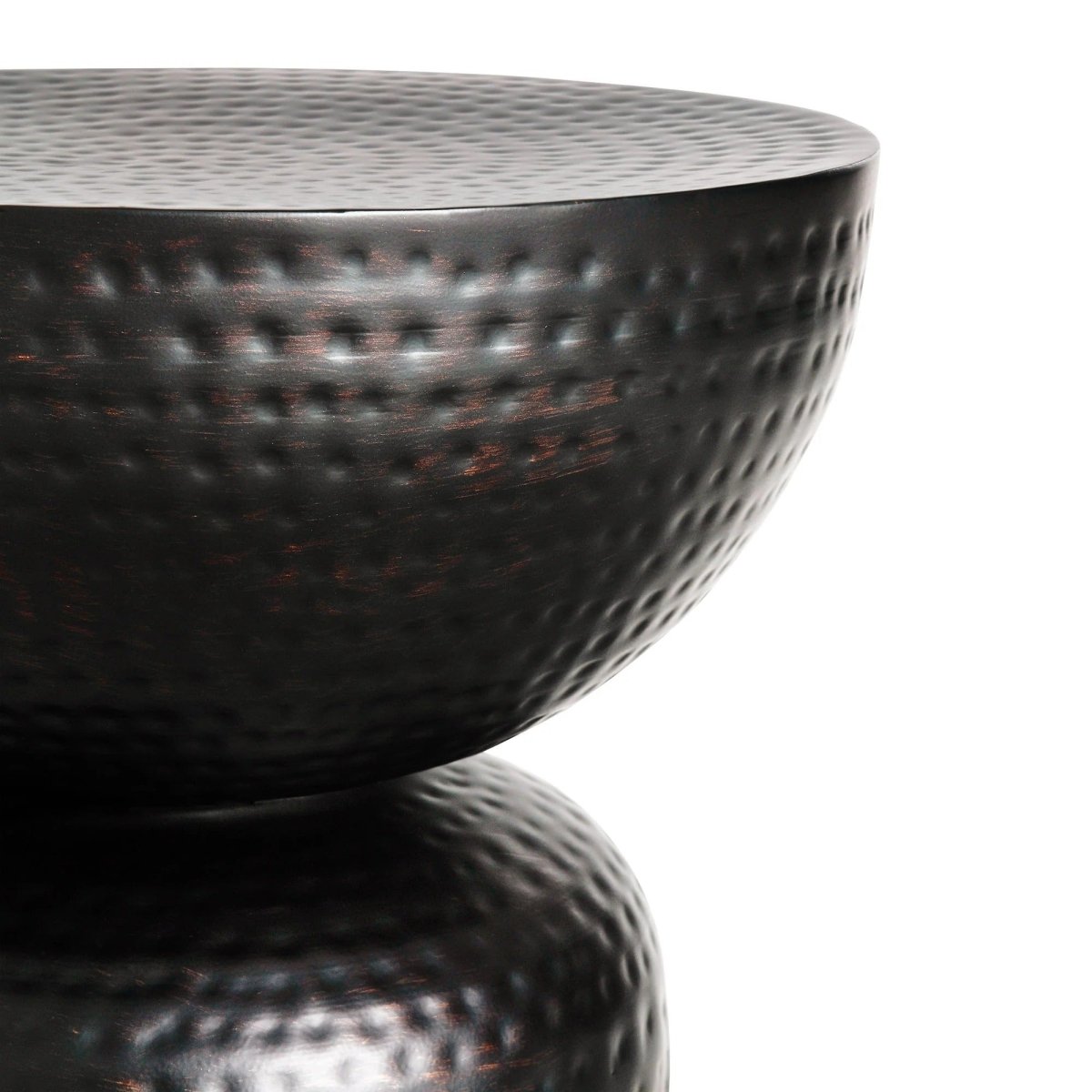 Hammered Metal Side Table Pedestal Drum – Black 15 Inch - End & Side Tables available at Alpine Outlets in Denver