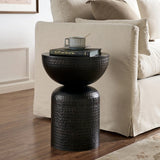 Hammered Metal Side Table Pedestal Drum – Black 15 Inch - End & Side Tables available at Alpine Outlets in Denver