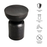 Hammered Metal Side Table Pedestal Drum – Black 15 Inch - End & Side Tables available at Alpine Outlets in Denver