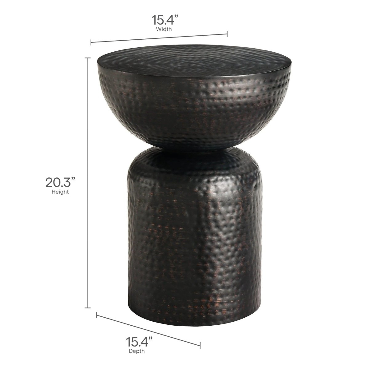 Hammered Metal Side Table Pedestal Drum – Black 15 Inch - End & Side Tables available at Alpine Outlets in Denver