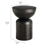 Hammered Metal Side Table Pedestal Drum – Black 15 Inch - End & Side Tables available at Alpine Outlets in Denver