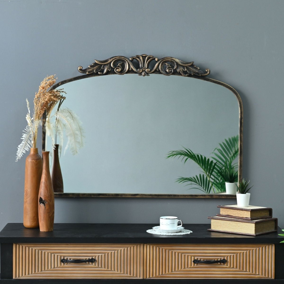 Handmade Arched Mirror, Ornate Baroque For Entryway - Antique Bronze - Arched Mirrors available at Alpine Outlets in Denver