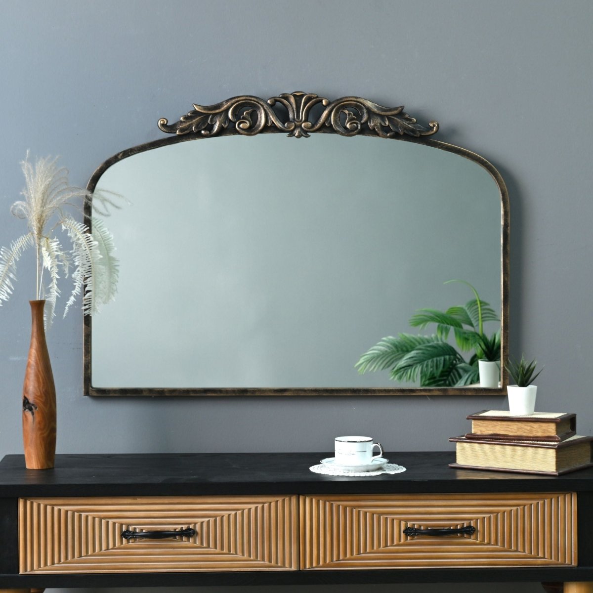 Handmade Arched Mirror, Ornate Baroque For Entryway - Antique Bronze - Arched Mirrors available at Alpine Outlets in Denver