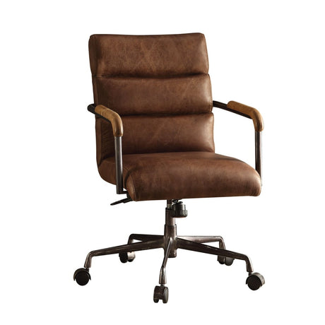 Harith Retro Brown Top Grain Leather Office Chair with Adjustable Height and Swivel - Office Furniture - Alpine Outlets
