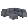 Harper 4-Piece Corduroy Sectional Sofa with USB and Ottoman in Gray - Living Room Furniture - Alpine Outlets