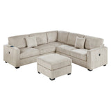 Harper 4-Piece Corduroy Sectional Sofa with USB and Ottoman in Beige - Living Room Furniture - Alpine Outlets