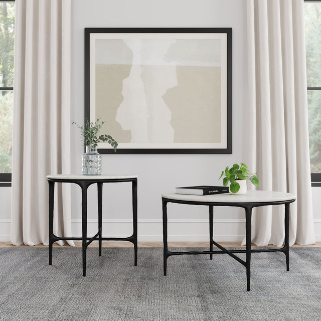 Hermas 2 - Piece Round Marble Coffee and End Table Set - Coffee Table Sets available at Alpine Outlets in Denver