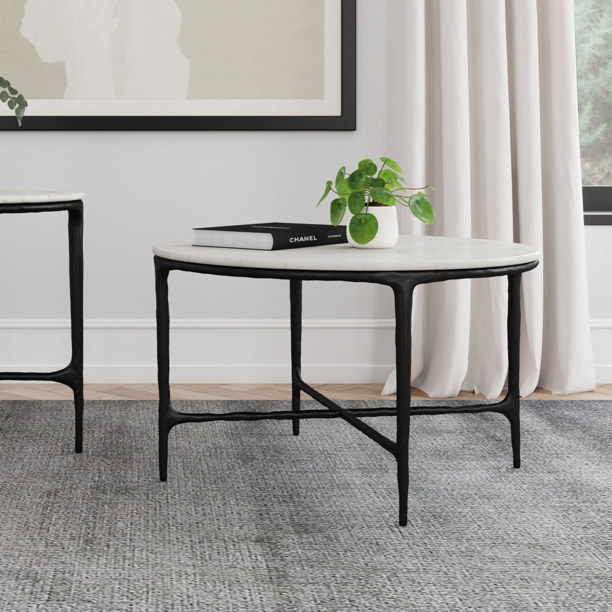 Hermas Round Marble Top Metal Coffee Table - Coffee Tables available at Alpine Outlets in Denver