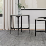 Hermas Round Marble Top Metal End Table, Black - End & Side Tables available at Alpine Outlets in Denver