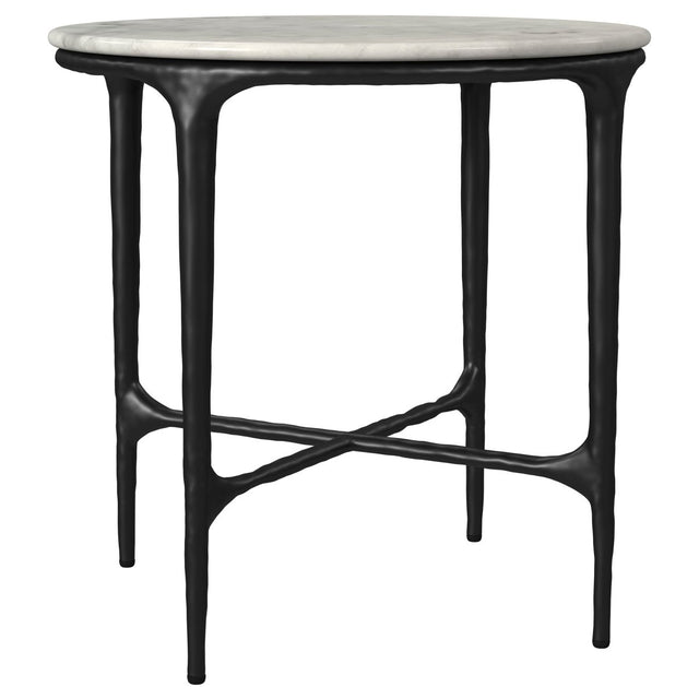 Hermas Round Marble Top Metal End Table, Black - End & Side Tables available at Alpine Outlets in Denver