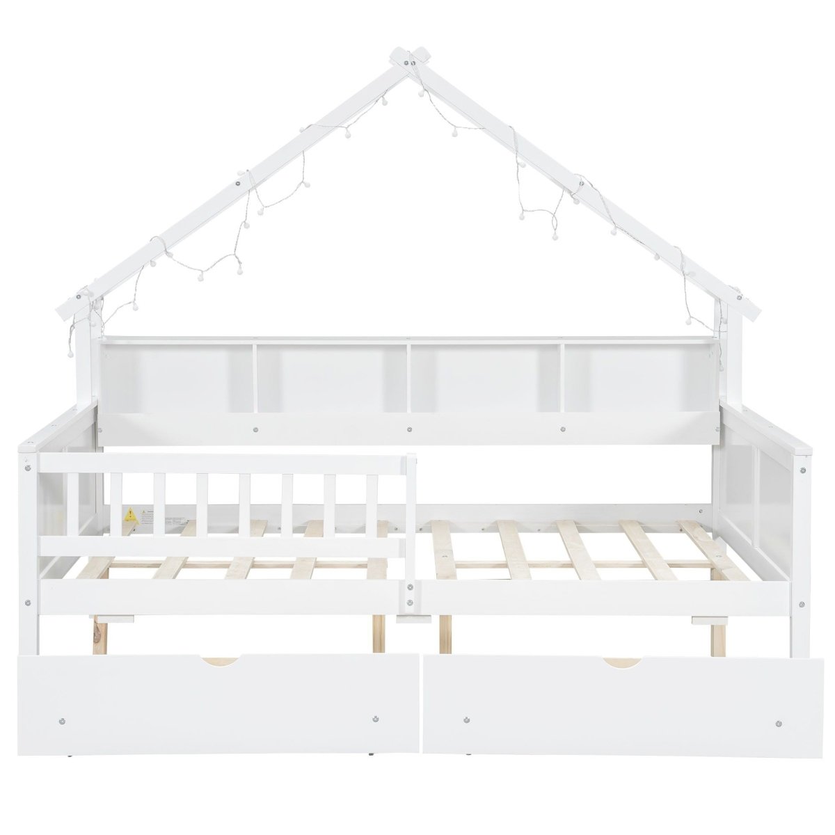House Style Platform Bed With LED Lights, Storage Shelves, Drawers, And Guardrail - Storage Beds available at Alpine Outlets in Denver