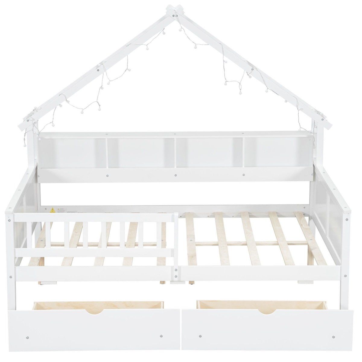House Style Platform Bed With LED Lights, Storage Shelves, Drawers, And Guardrail - Storage Beds available at Alpine Outlets in Denver