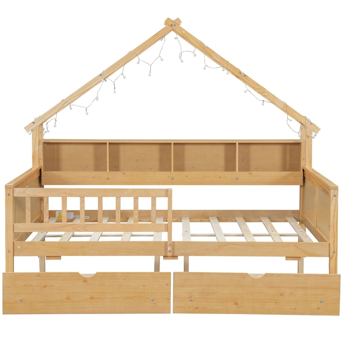 House Style Platform Bed With LED Lights, Storage Shelves, Drawers, And Guardrail - Storage Beds available at Alpine Outlets in Denver