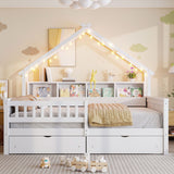 House Style Platform Bed With LED Lights, Storage Shelves, Drawers, And Guardrail - Storage Beds available at Alpine Outlets in Denver