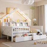 House Style Platform Bed With LED Lights, Storage Shelves, Drawers, And Guardrail - Storage Beds available at Alpine Outlets in Denver