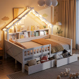 House Style Platform Bed With LED Lights, Storage Shelves, Drawers, And Guardrail - Storage Beds available at Alpine Outlets in Denver