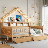 House Style Platform Bed With LED Lights, Storage Shelves, Drawers, And Guardrail - Storage Beds available at Alpine Outlets in Denver