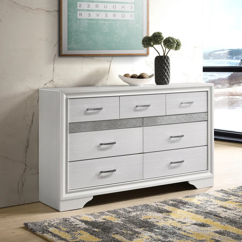Miranda White 9-Drawer Glam Dresser with Hidden Jewelry Drawer
