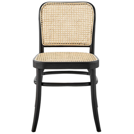 Wood Dining Side Chairs with Woven Rattan Cane Seat – Set of 2