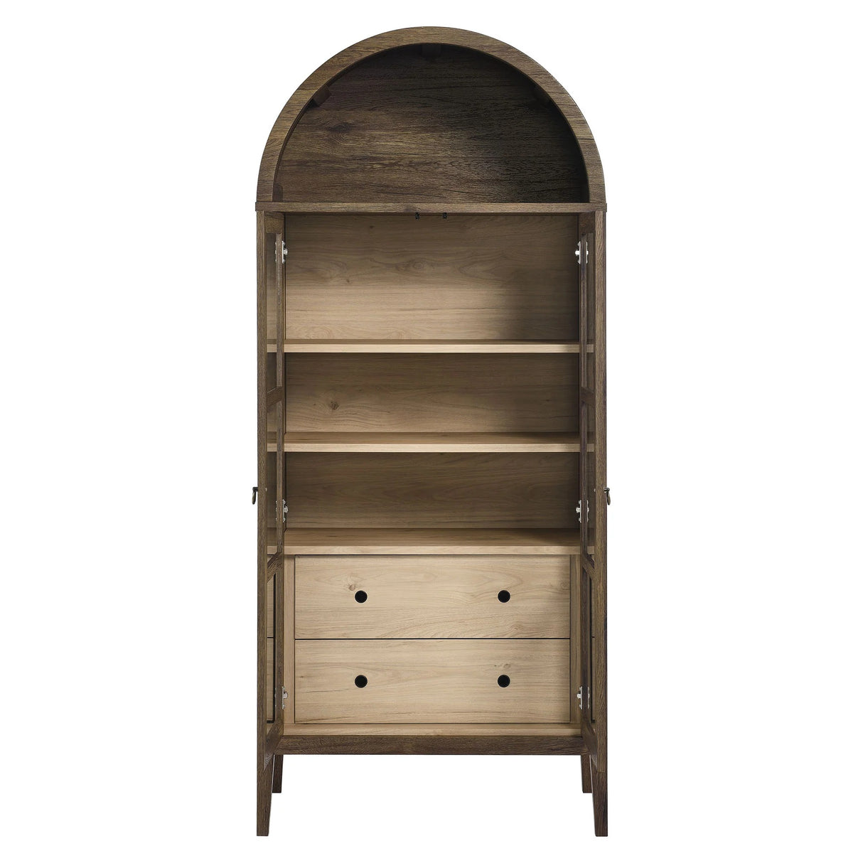 Modern Farmhouse Arched Tall Wood Storage Display Cabinet – Wood Grain 71 Inch