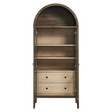 Modern Farmhouse Arched Tall Wood Storage Display Cabinet – Wood Grain 71 Inch