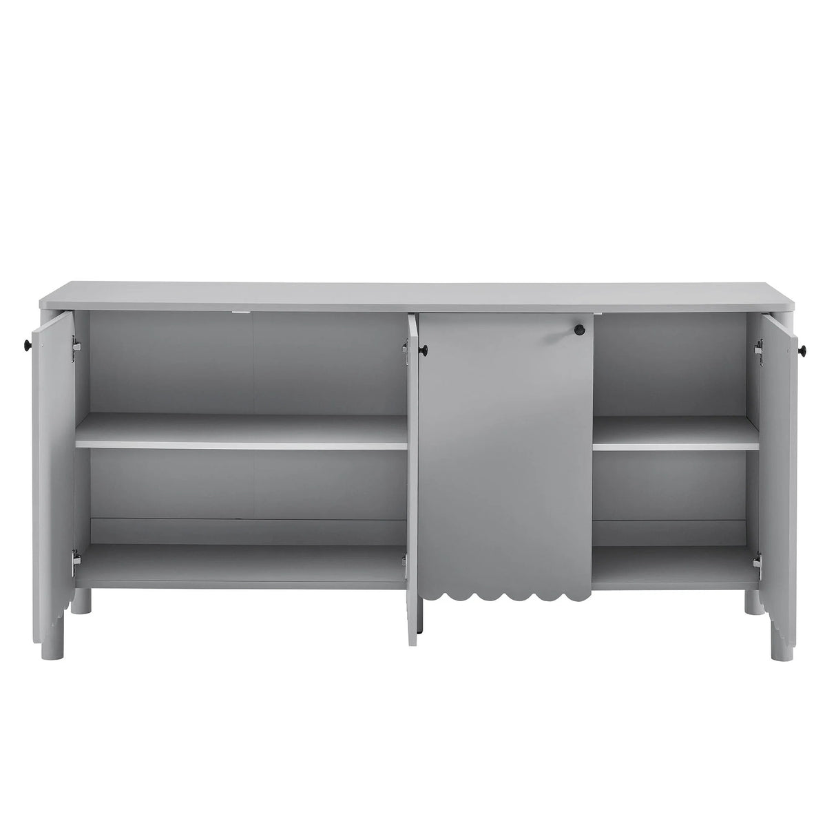 Modern Scalloped 4-Door Storage Sideboard – White 66 Inch