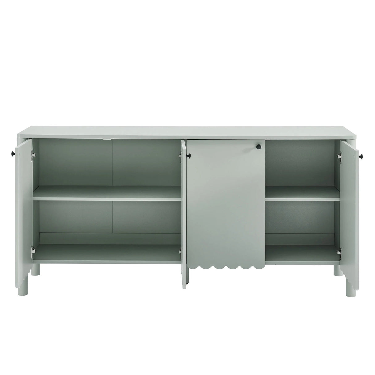 Modern Scalloped 4-Door Storage Sideboard – White 66 Inch