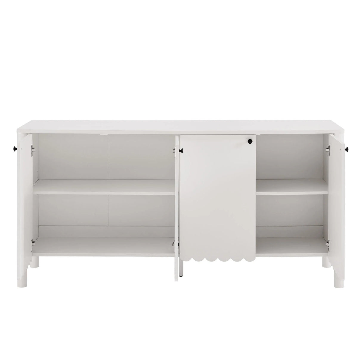 Modern Scalloped 4-Door Storage Sideboard – White 66 Inch