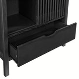 Modern Slatted Sliding Door Arched Tall Storage Cabinet – 71 Inch