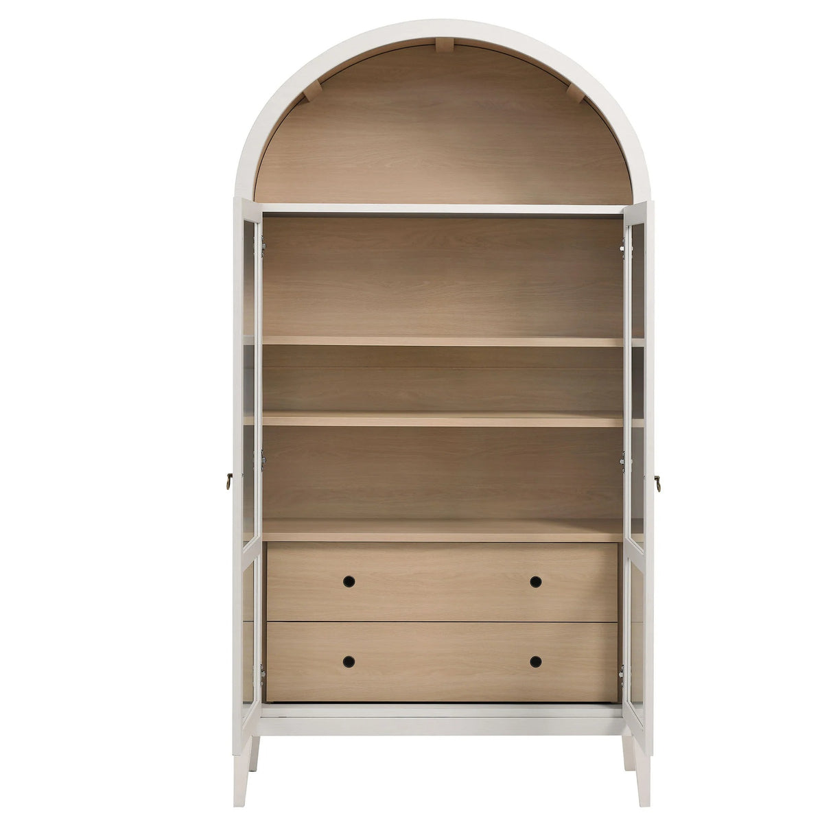 Modern Farmhouse Arched Tall Wood Storage Display Cabinet – Wood Grain 74 Inch