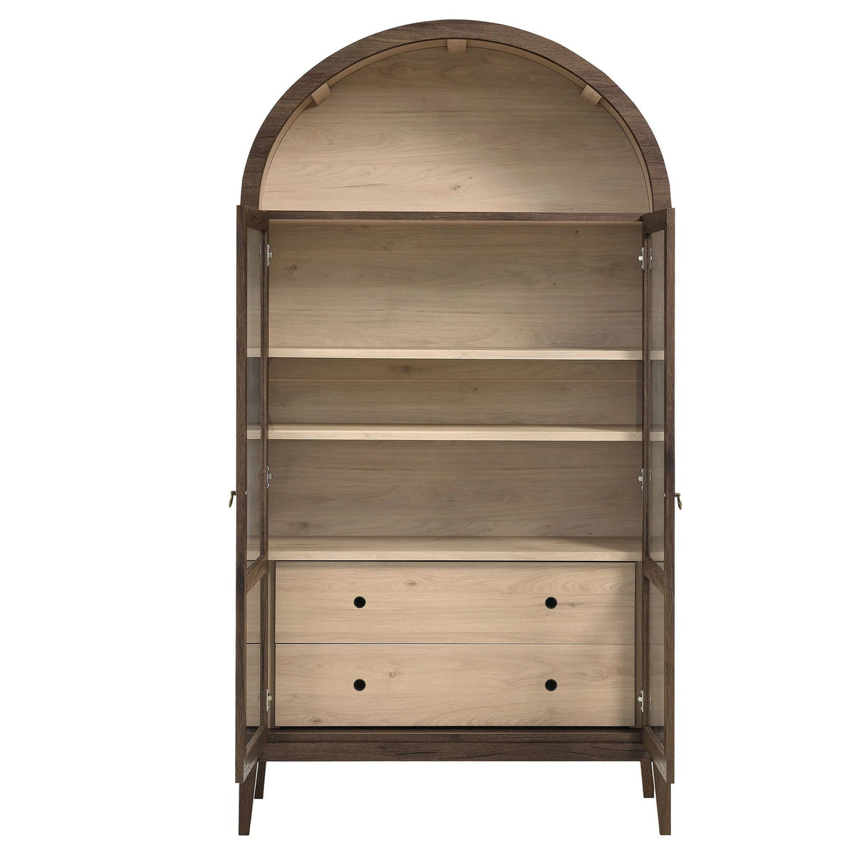 Modern Farmhouse Arched Tall Wood Storage Display Cabinet – Wood Grain 74 Inch