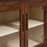 Mid-Century Modern 4-Door Glass Sideboard Storage Cabinet – Walnut 72 Inch