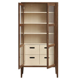 Mid-Century Modern 2-Door Glass Tall Storage Display Cabinet – Walnut 71 Inch