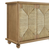 Seagrass Door Sideboard Storage Cabinet – Oak Wood 71 Inch