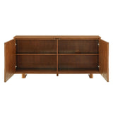 Woven Pattern Sideboard Storage Cabinet – Wood Finish 71 Inch