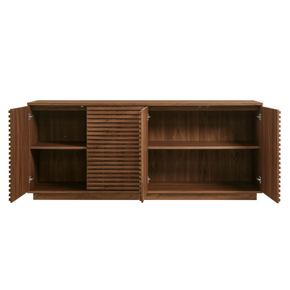 Mid-Century Fluted 4-Door Sideboard Cabinet – Wood Grain 71 Inch