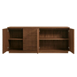 Mid-Century Fluted 4-Door Sideboard Cabinet – Wood Grain 71 Inch