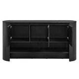 Oval Storage Sideboard Cabinet with Open Shelves – Wood Finish 62 Inch