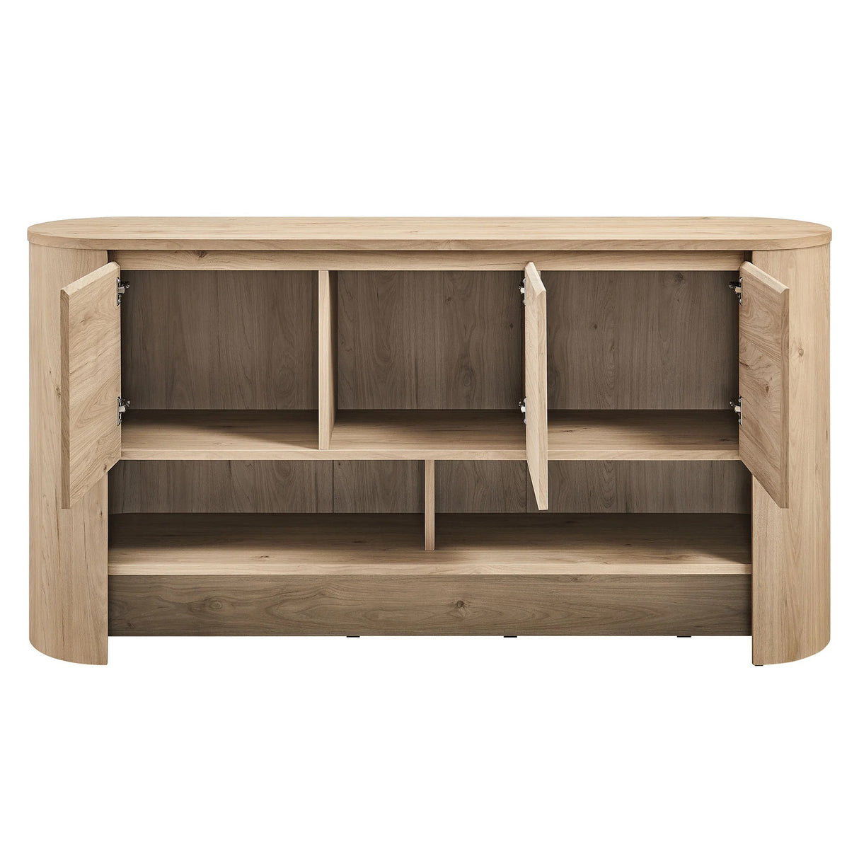 Oval Storage Sideboard Cabinet with Open Shelves – Wood Finish 62 Inch