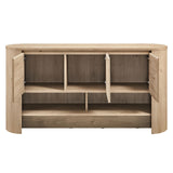 Oval Storage Sideboard Cabinet with Open Shelves – Wood Finish 62 Inch