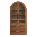76 Inch Arched Scalloped Glass Door Kitchen Pantry Cabinet – Wood Grain
