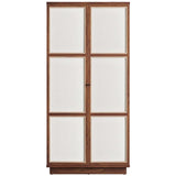 Walnut Wood Grain Tall Storage Cabinet with Linen Textured Doors – 70 Inch