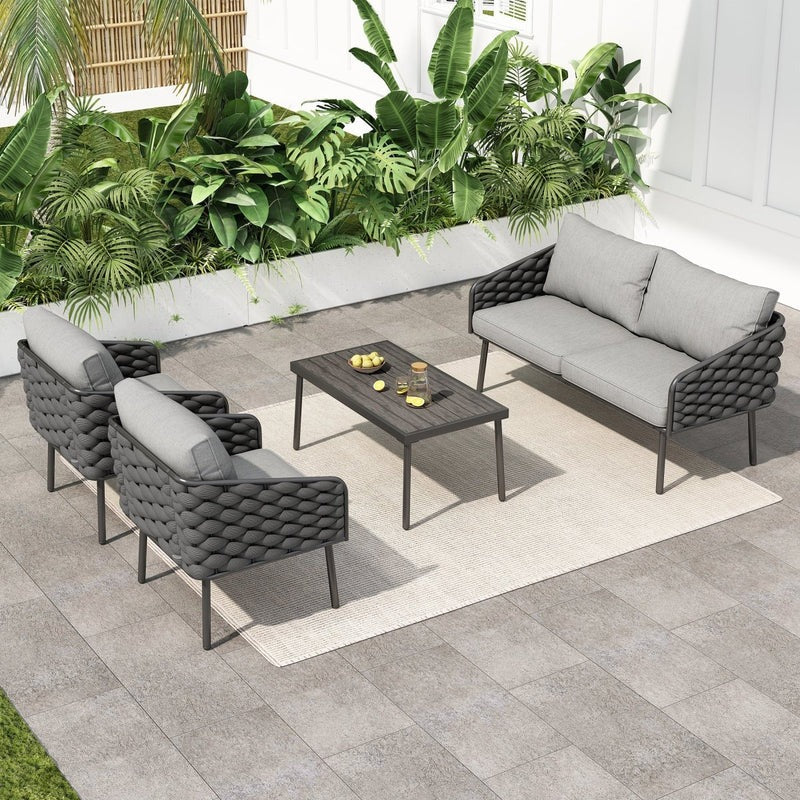 Weslow Blantro Outdoor 4-Piece Rope & Metal Patio Set Grey