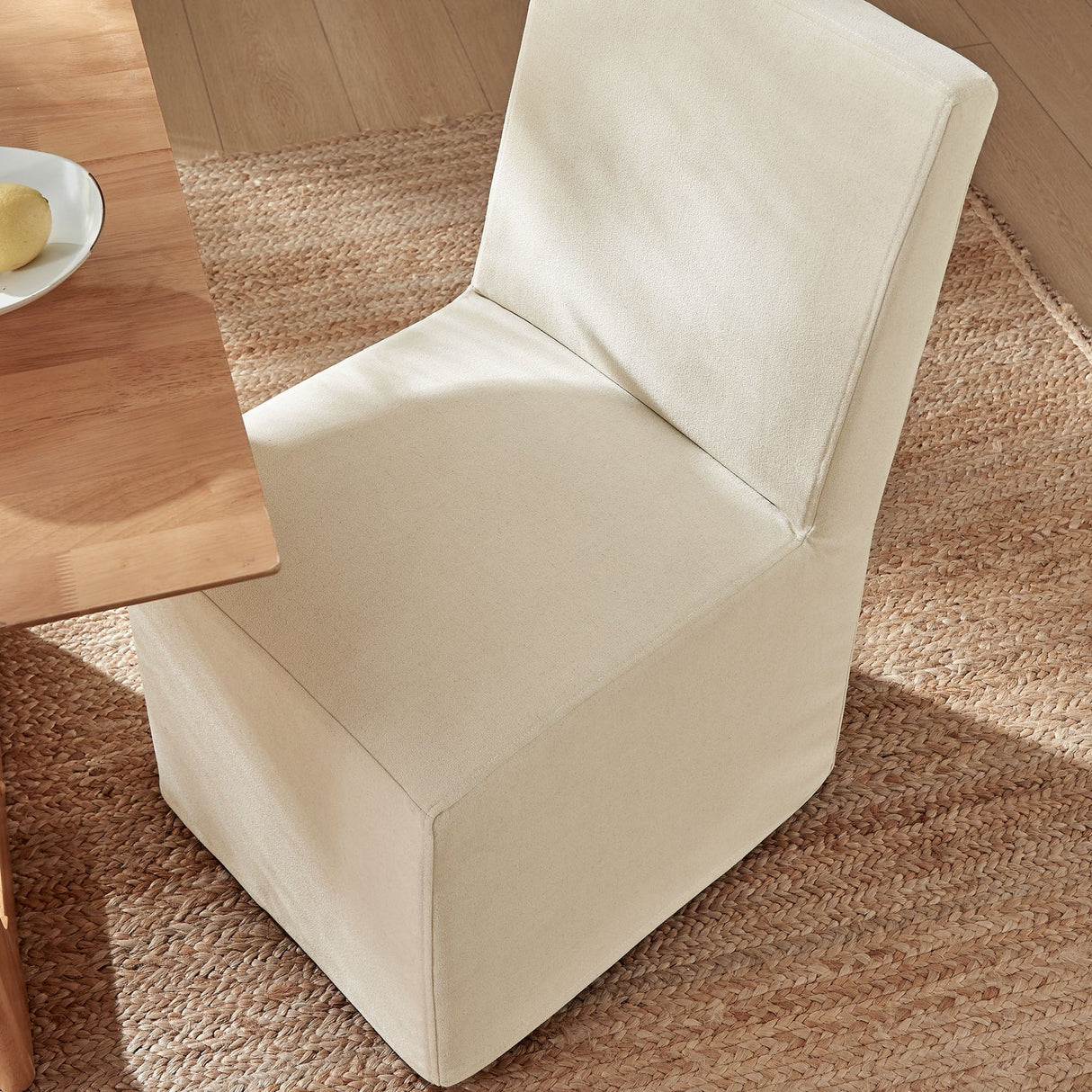 Linen-Blend Slipcovered Rolling Dining Side Chair