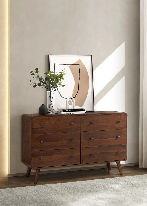 Robyn Dark Walnut 6-Drawer Mid-Century Modern Dresser